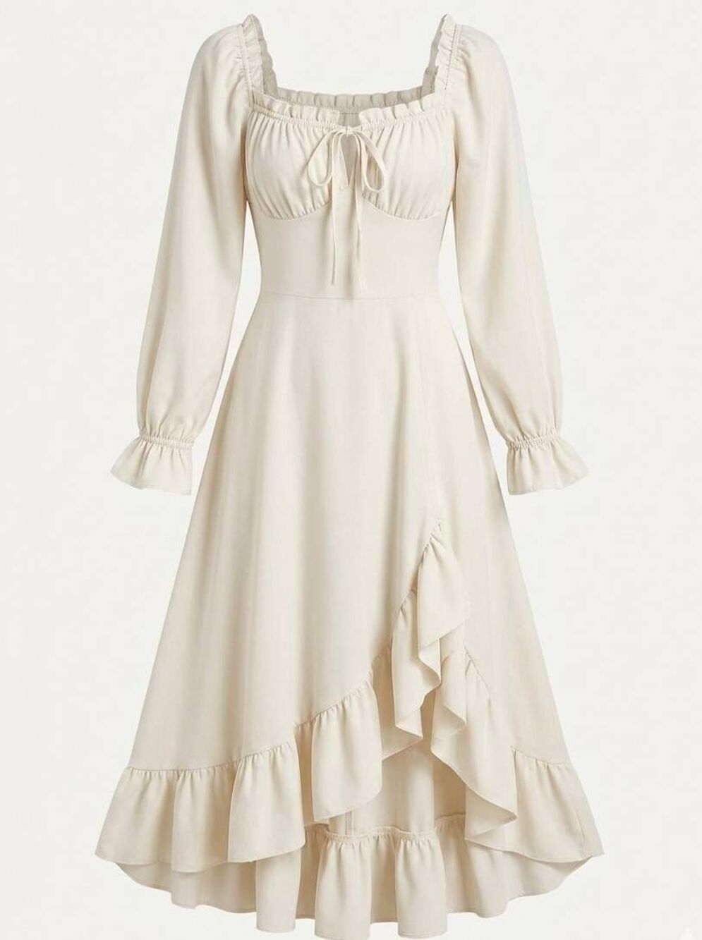 🩵NWOT Cream Medieval Ruffle Long Sleeve Dress Medium